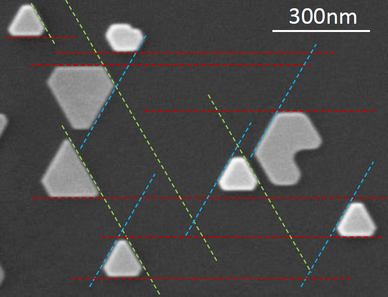 an AFM image of crystals with triangular symmetry on a surface